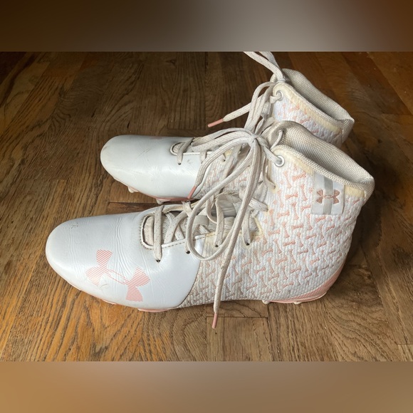 Under Armour Women's UA Highlight MC Lacrosse Cleats - White and Pink - Picture 1 of 10
